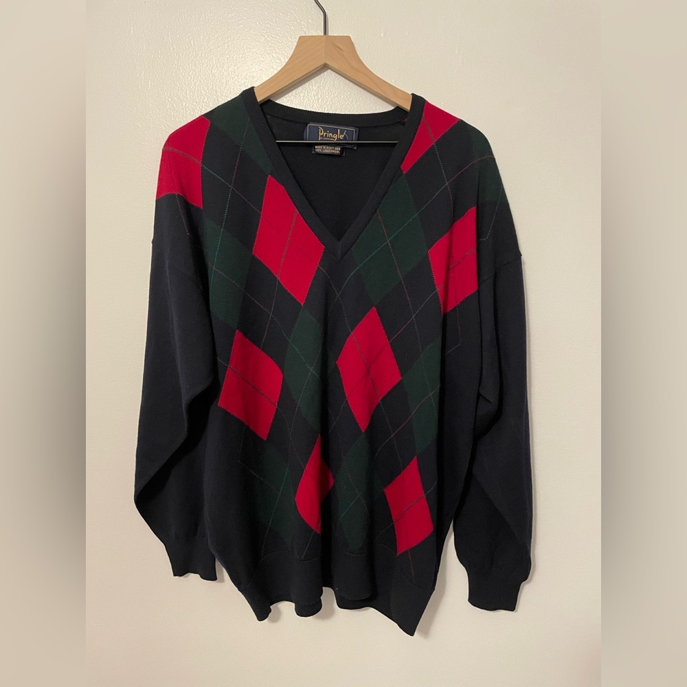 Pringle of Scotland Men's‎ Lambswool V Neck Argyle Sweater
